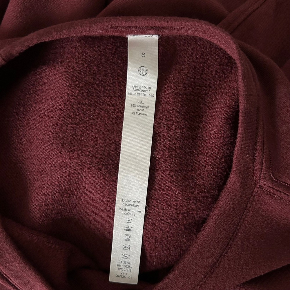 Lululemon Love Modal Fleece Long Sleeve Shirt Red Merlot Size 8 W3GEHS - Picture 4 of 4
